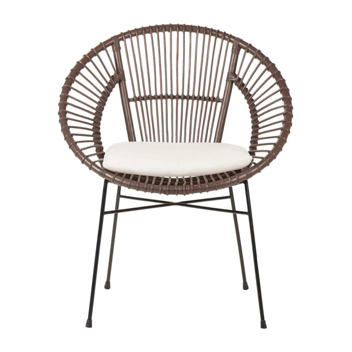 Silla Rattan Metal Cojin Blanco 72x60x87 Cm