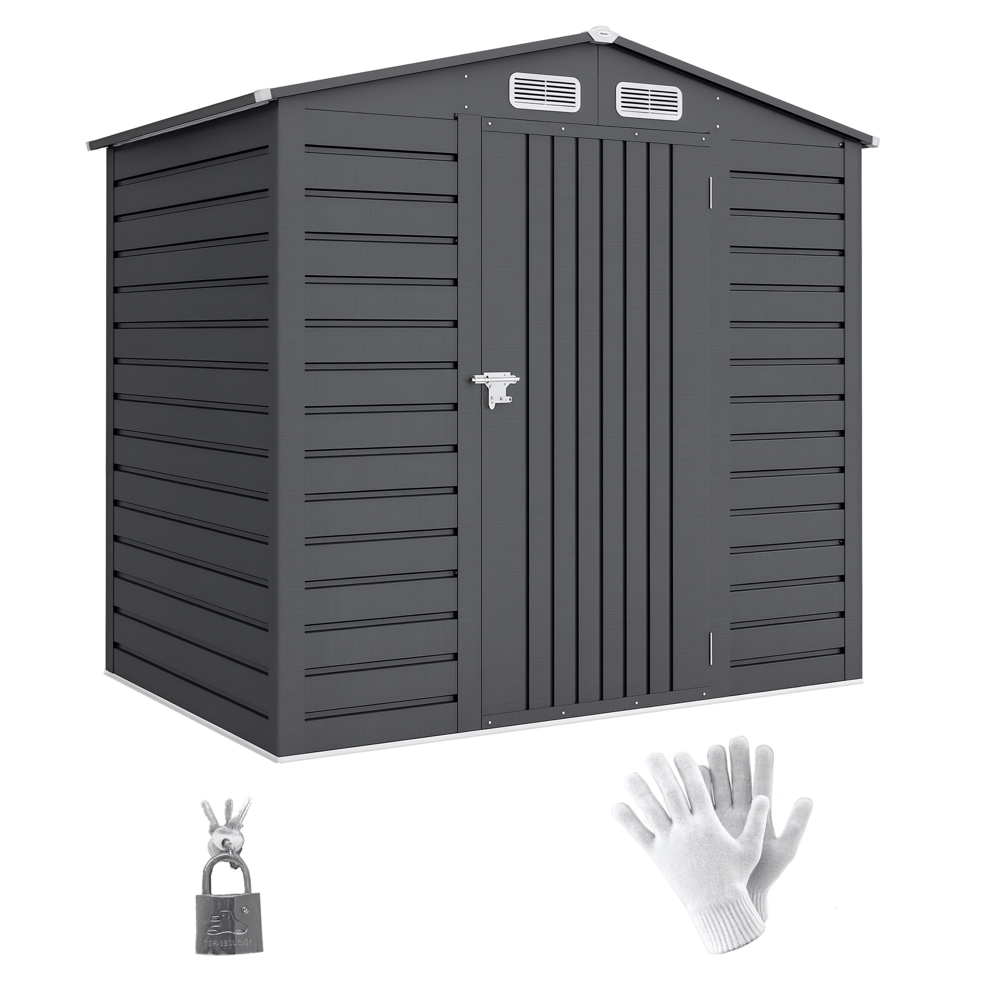 Caseta de Jardín Exterior, 2,27 m² 190x131x188 cm, Cobertizo de Jardín Exterior Metálico con 2 Ventilaciones, Puerta con Cerradura, para Almacenamiento de Herramientas, Gris