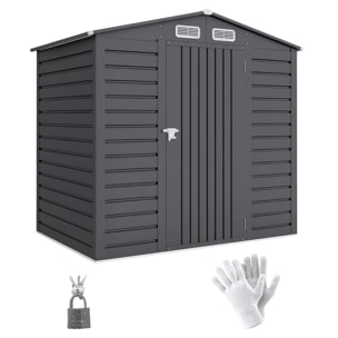 Caseta de Jardín Exterior, 2,27 m² 190x131x188 cm, Cobertizo de Jardín Exterior Metálico con 2 Ventilaciones, Puerta con Cerradura, para Almacenamiento de Herramientas, Gris