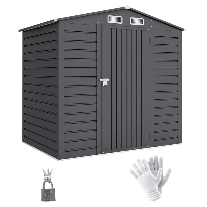 Caseta de Jardín Exterior, 2,27 m² 190x131x188 cm, Cobertizo de Jardín Exterior Metálico con 2 Ventilaciones, Puerta con Cerradura, para Almacenamiento de Herramientas, Gris