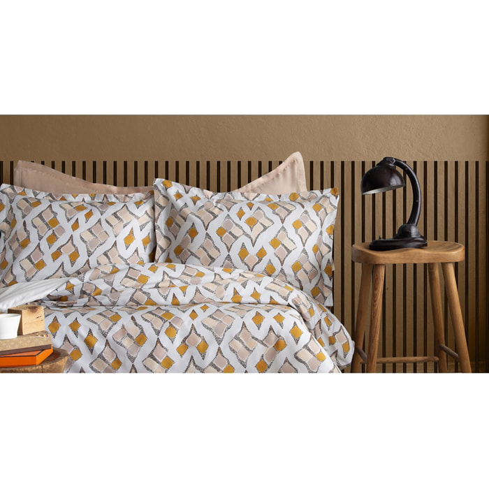 Parure housse de couette 240x220 cm et 2 taies d'oreiller 63x63cm satin de coton imprimé