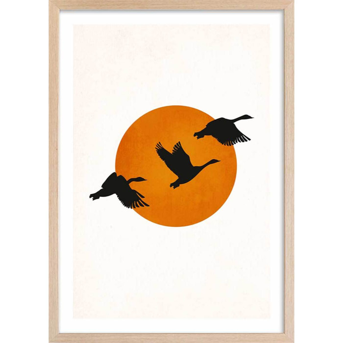 Affiche ""Retour des grues"" Affiche + cadre en bois - Chêne