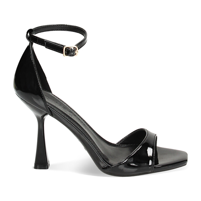 Sandalias de tacón negras de charol