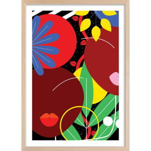 Affiche collage french kiss Affiche + cadre en bois - Chêne