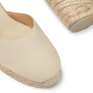 Alpargatas de cuña de mujer Carina en algodón orgánico, cierre mediante lazada