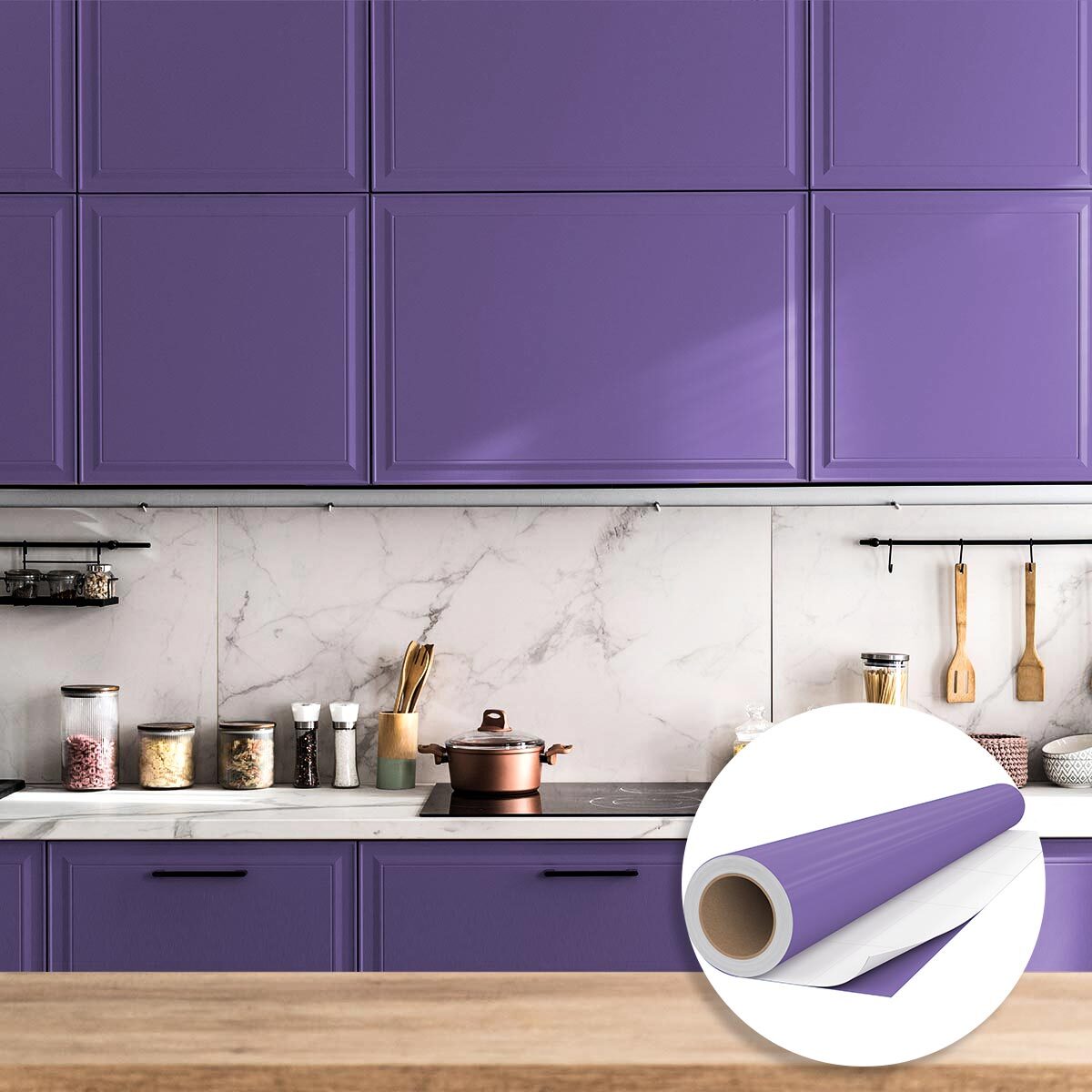 Rouleau adhésif décoratif Vinyle au Mètre - Lavande - Sticker Lavable Imperméable Mur Cuisine Meubles