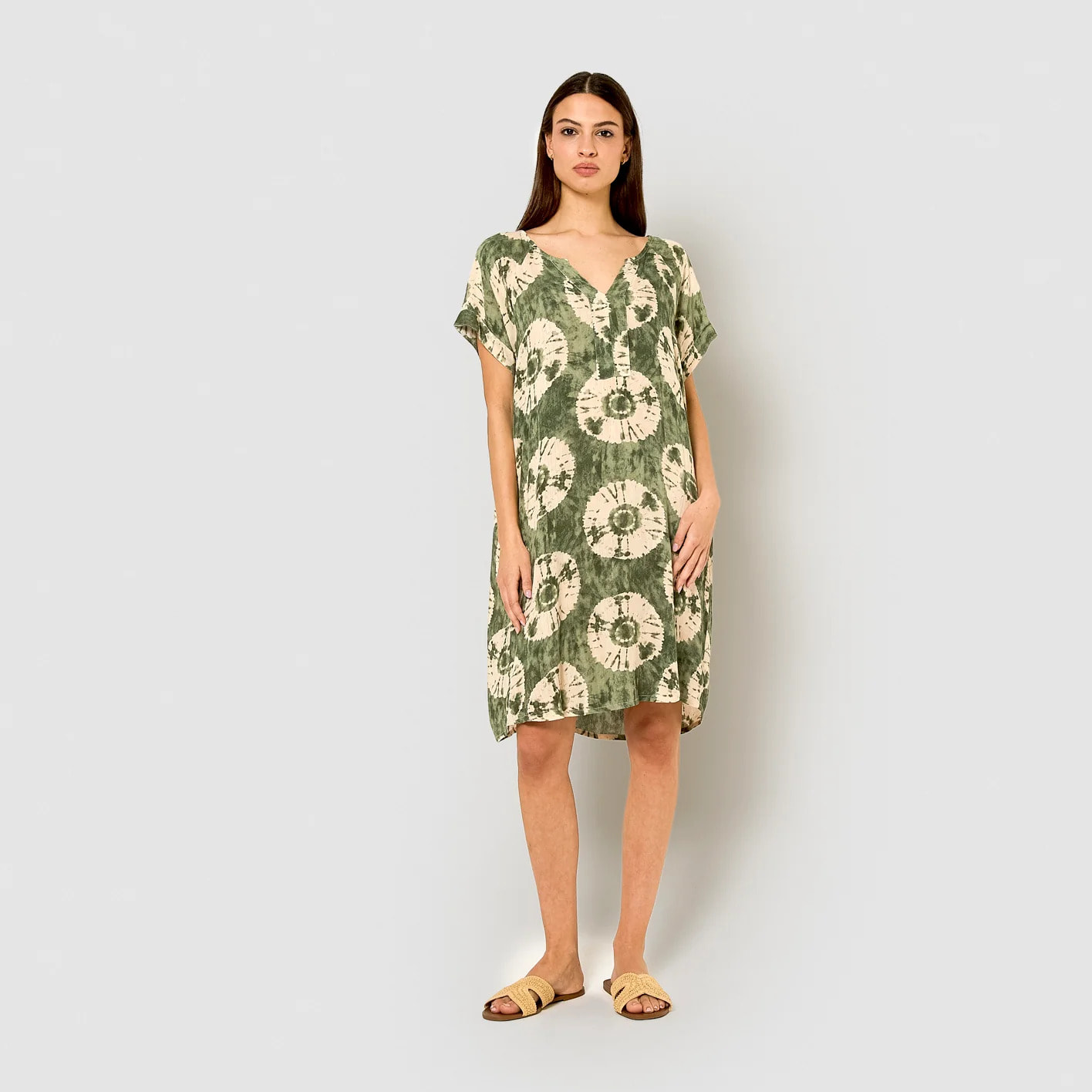 Vestido corto bambula detalles plisados dugan vercacería