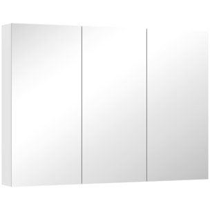 Armoire miroir murale salle de bain design 3 portes 4 étagères  91 x 11 x 65 cm blanc
