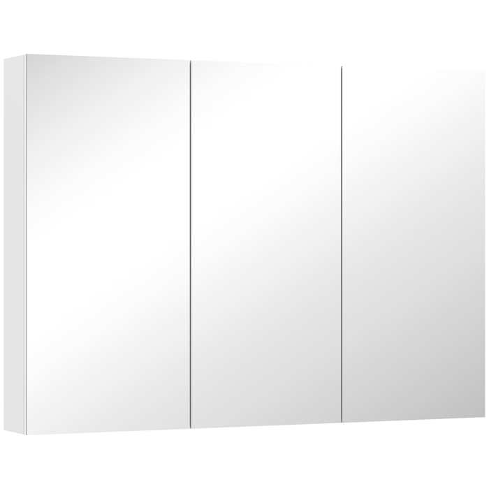 Armoire miroir murale salle de bain design 3 portes 4 étagères  91 x 11 x 65 cm blanc