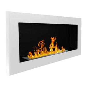 Lucca - Camino a Bioetanolo da Parete 90x40x12 cm con Bruciatore 0,75lt in Acciaio Inox Bianco