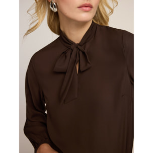 Motivi - Blusa in georgette con fiocco - Marrone