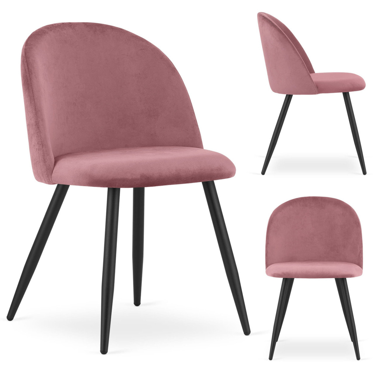 Set di 2 sedie Bello in velluto rosa antico con gambe nere