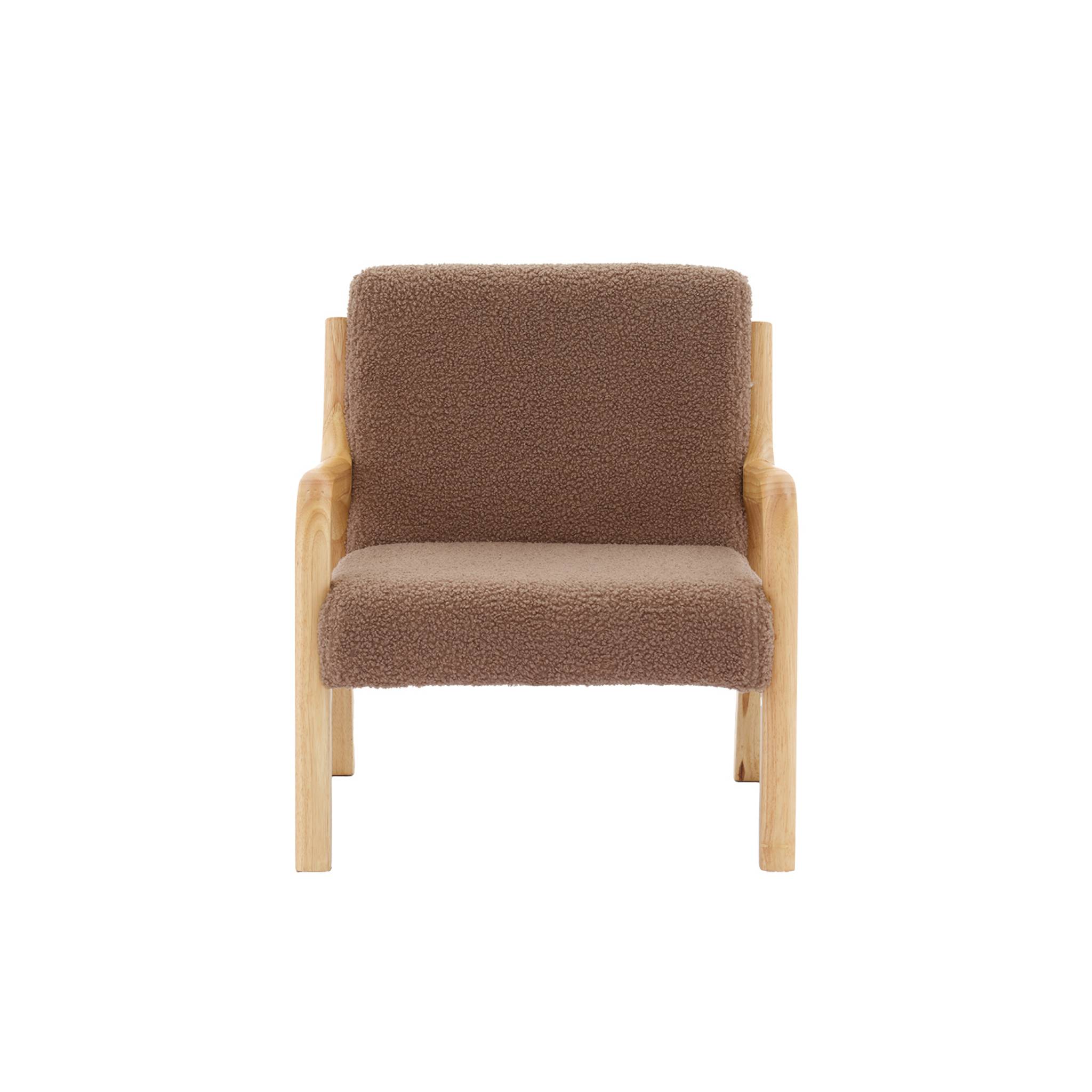 Fauteuil scandinave enfant en bois et tissu bouclette marron