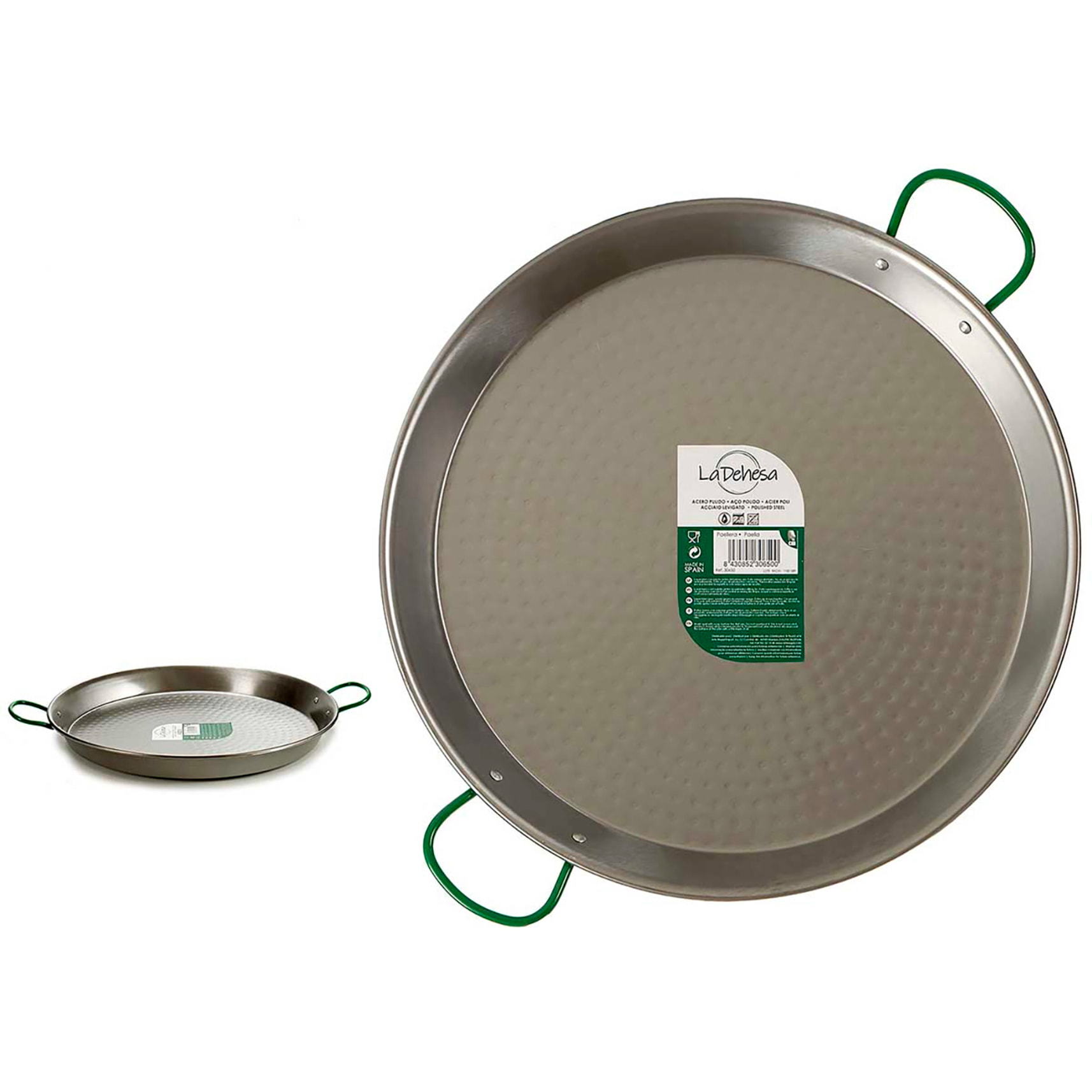 Paellera pulida de 42 cm con capacidad para 10 raciones.