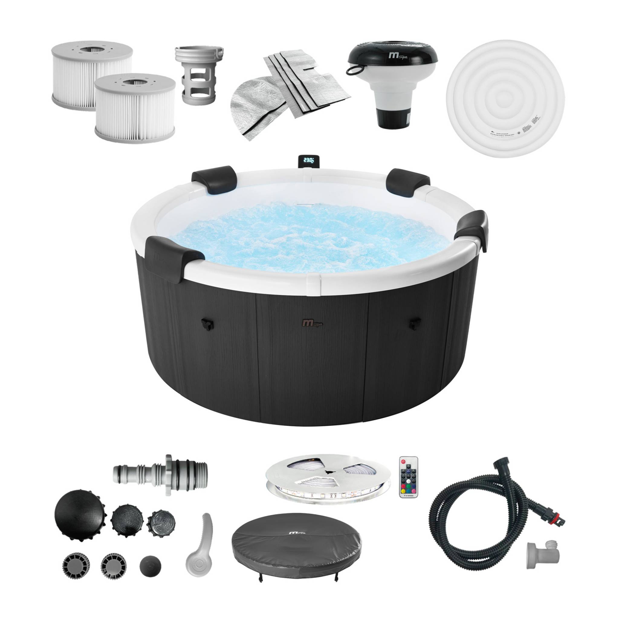 Spa rigide 6 places 180cm rond hydromassage 4 coussins bâche + housse DENVER