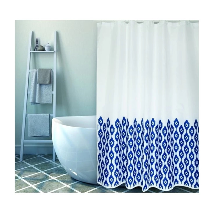 Rideau de douche Polyester IKAT 180x200cm QUALITà PREMIUM Bleu & Blanc MSV