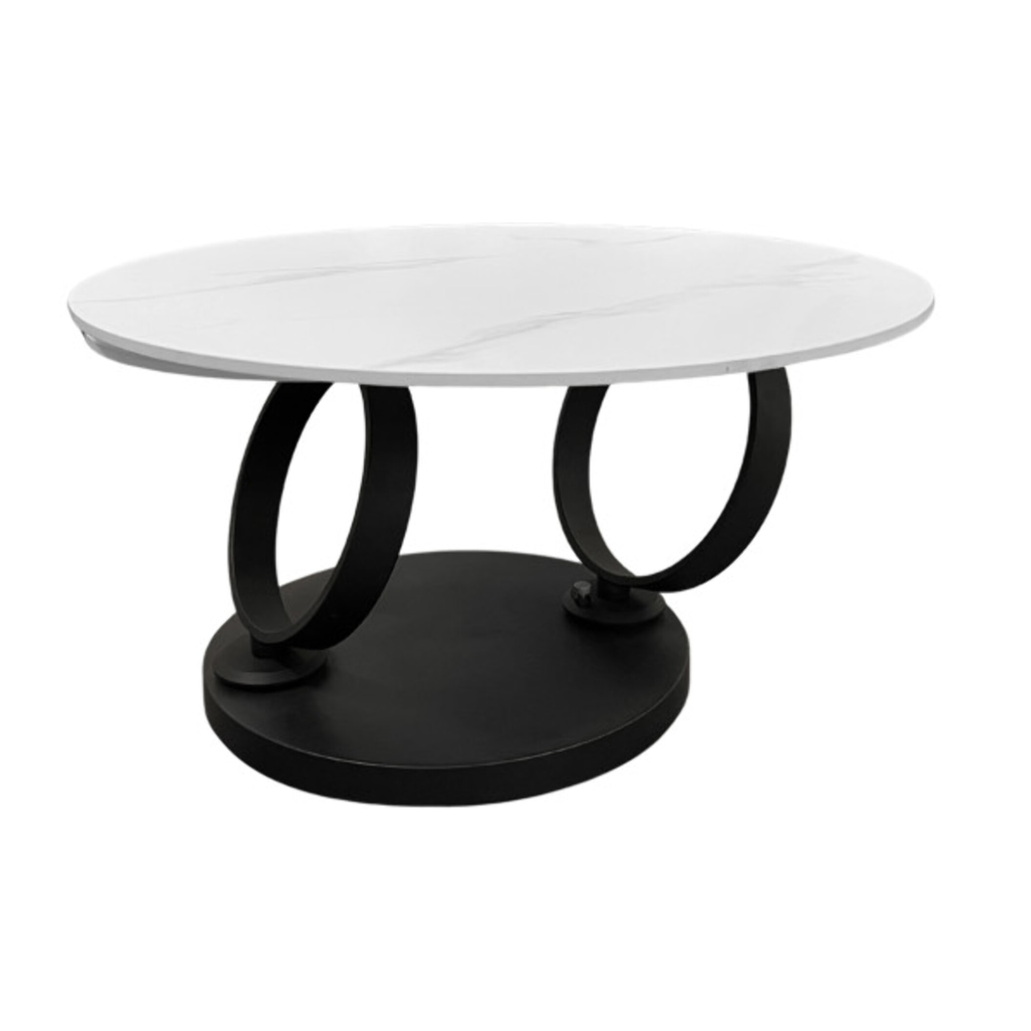 Table basse ronde plateaux en céramique marbré et pieds métal noir - URSULE