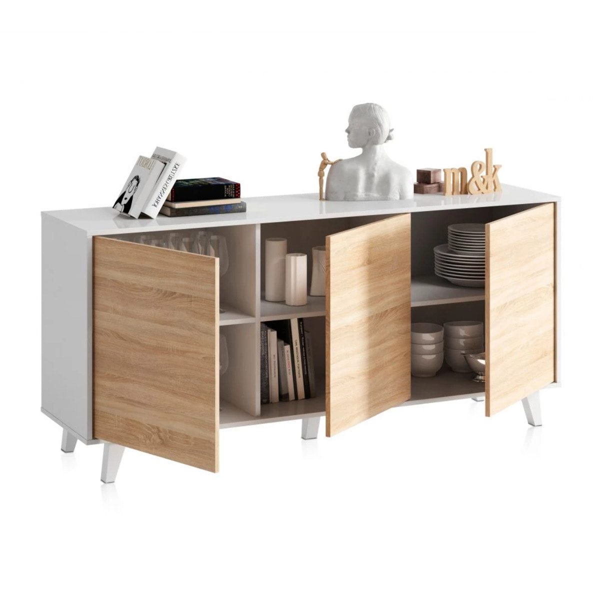 Aparador Niva Blanco Brillo - Roble Canadian