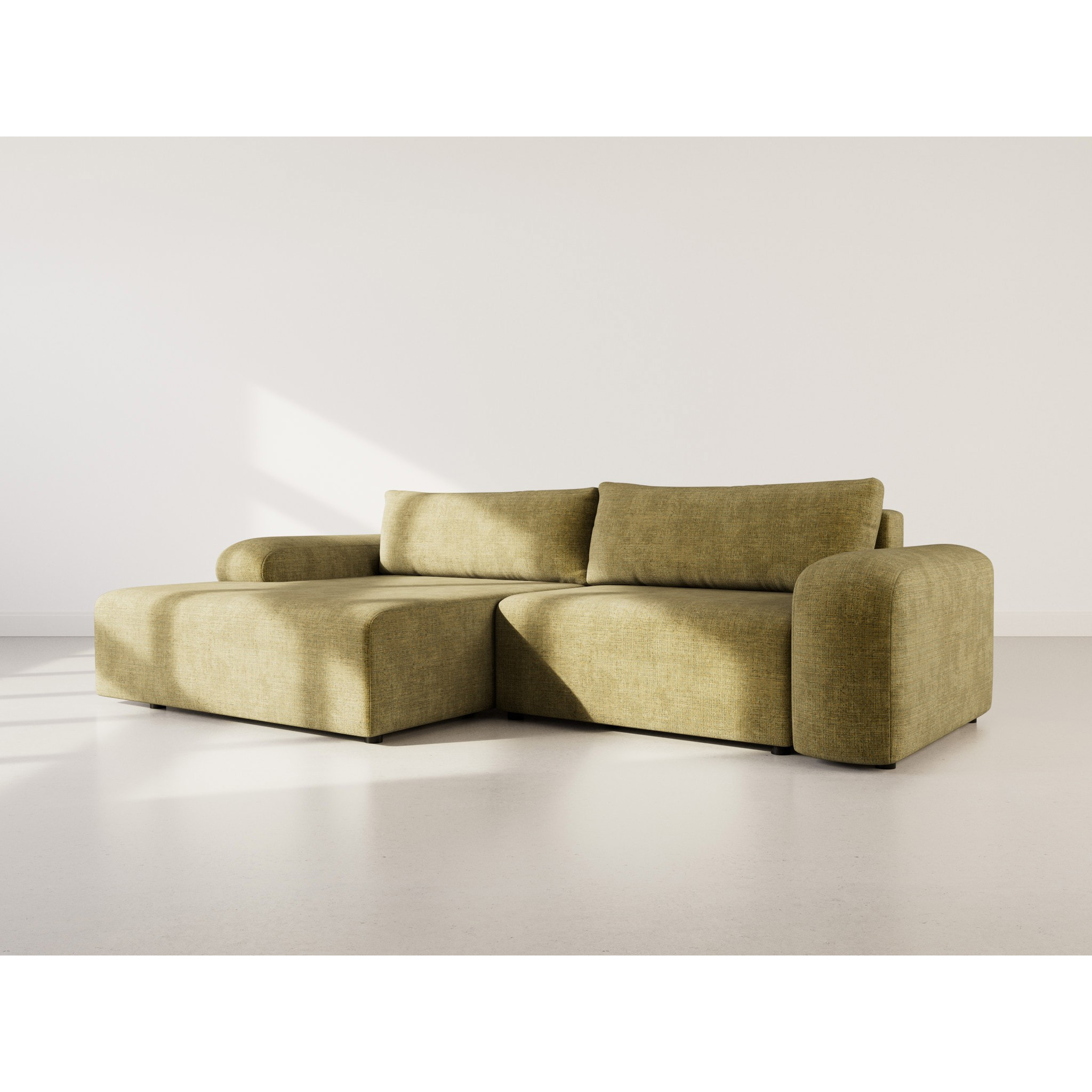 Rebecca - canapé d'angle gauche 4 places convertible avec coffre en velours texturé - Vert Olive