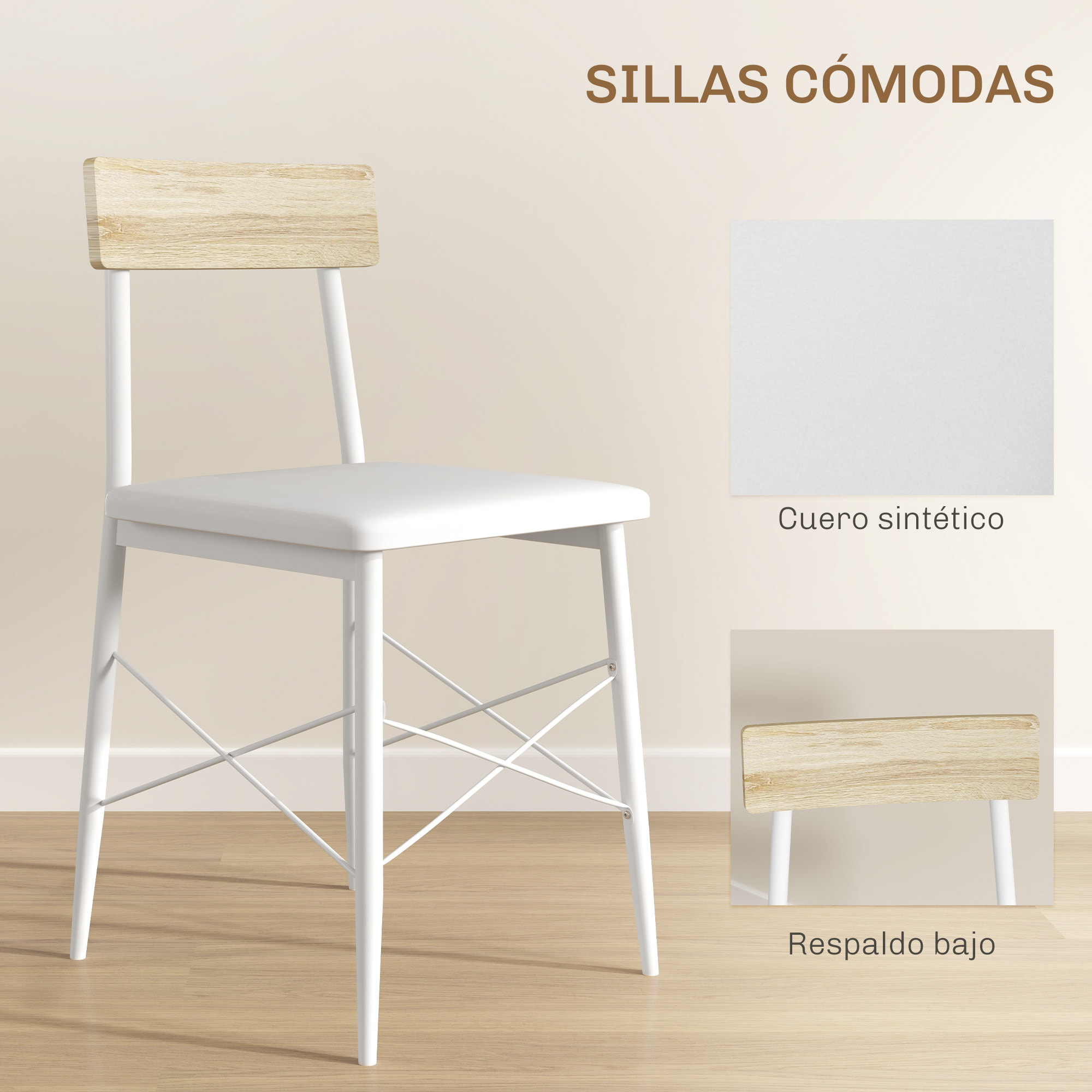 Conjunto de Mesa y Sillas de Comedor de 3 Piezas Mesa de Cocina con 2 Sillas sin Brazos Mesa Rectangular con Estante Abierto Estructura de Acero Blanco y Roble