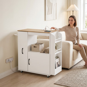 HOMCOM Carrito de Cocina con Ruedas y Estación de Carga, Carro de Cocina Rodante con Armario, Organizador Extraíble, Especiero y Barra de Toallas para Comedor o Salón, 80x40x88 cm, Blanco
