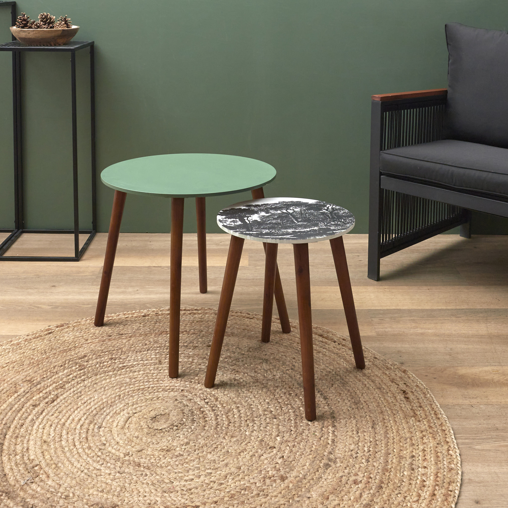 Lot de 2 Tables Gigognes - HOME DECO FACTORY - Bois Foncé - Multicolore