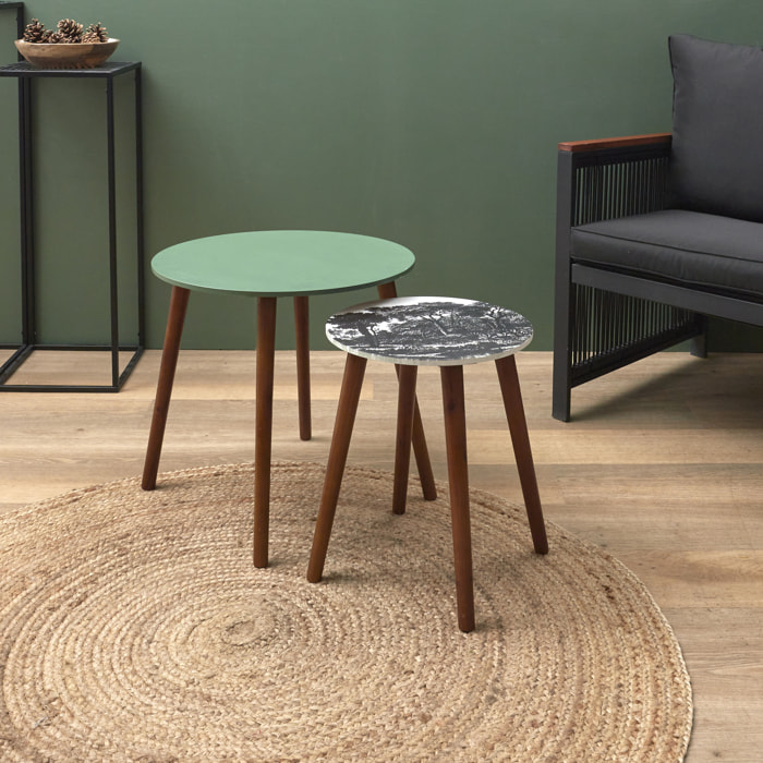 Lot de 2 Tables Gigognes - HOME DECO FACTORY - Bois Foncé - Multicolore