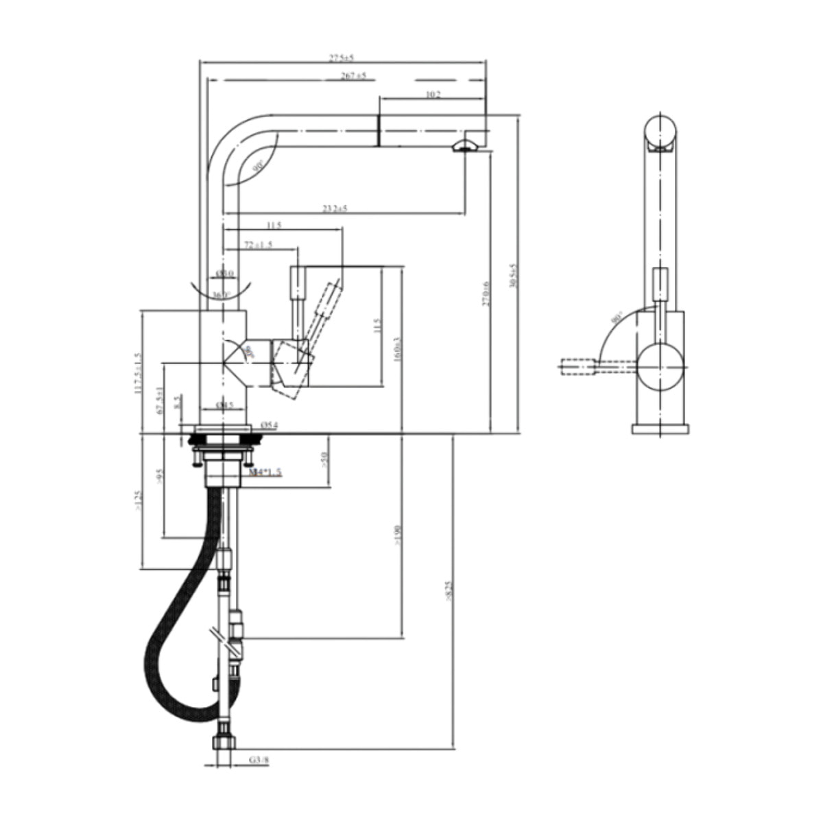 Robinet de cuisine avec douchette VILLEROY & BOCH Steel Shower Noir mat