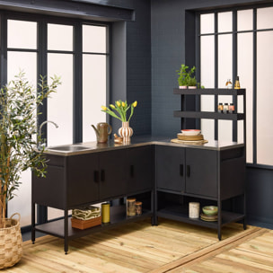 Cuisine extérieure 3 modules en acier inoxydable noir