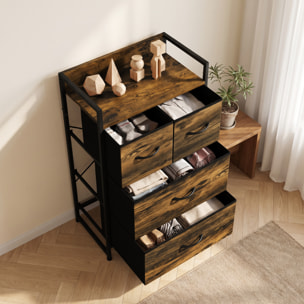 Mueble Organizador Cajonera de Tela con Cajones Plegables Estante Abierto y Marco de Acero Estilo Industrial para Salón Recibidor Dormitorio 60x29x85 cm Marrón Rústico