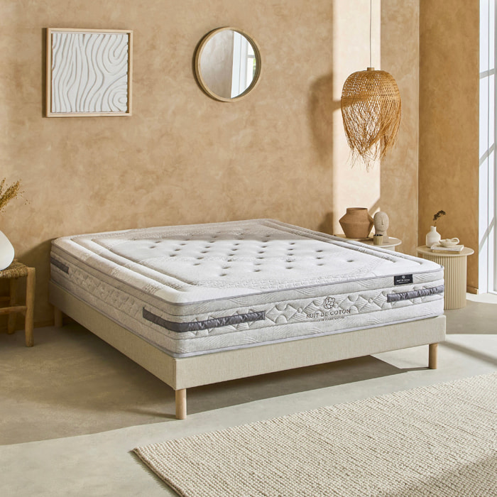 Matelas Hybride Sérénade, Soutien ferme, 26 cm, Ressorts Ensachés & Latex Naturel, Mousse Haute Densité