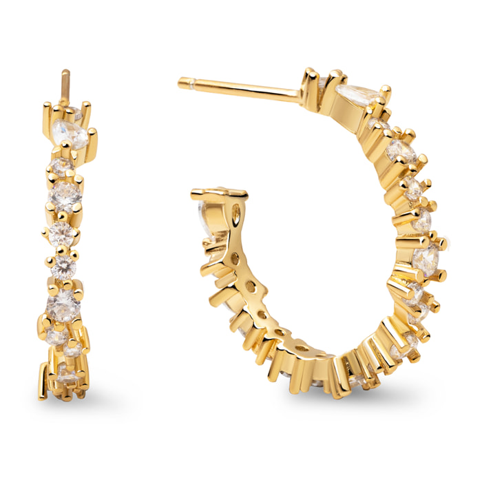 Pendientes Aro Estellar White Plata Baño Oro