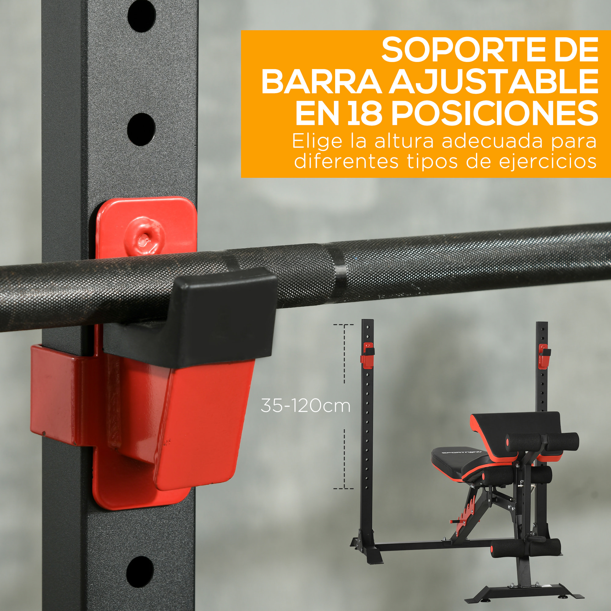 Banco de Musculación Multifuncional Banco de Pesas con Respaldo Reclinable y Soporte de Barras Ajustable para Entrenamiento Abdominal Piernas Brazos y Pecho Carga 150 kg 180x110x126 cm Negro