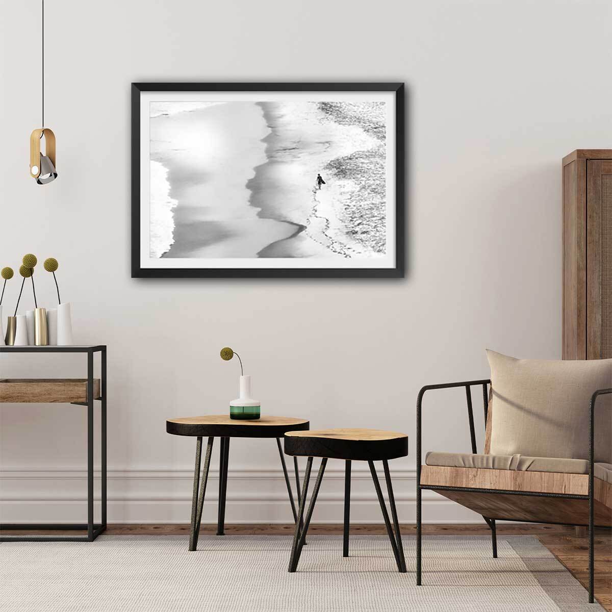 Poster beach surf Affiche sous cadre noir