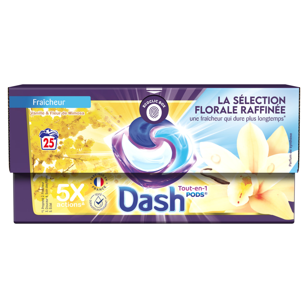 4x25 Pods Tout-en-1 Vanille Et Mimosa, Lessive en Capsules Dash