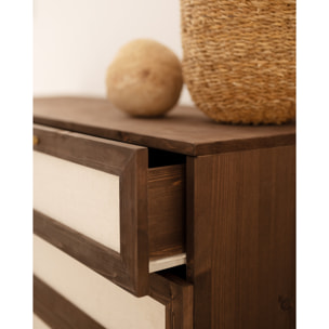 Commode en bois massif et lin avec six tiroirs en noyer de 76x120cm Hauteur: 76 Longueur: 120 Largeur: 42