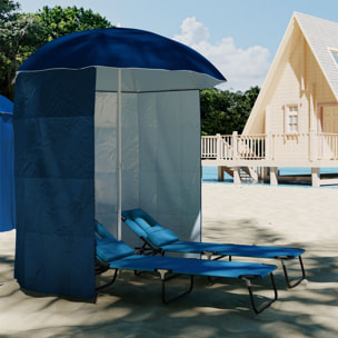 Sombrilla de Playa con Panel Lateral Ø220x220 cm Parasol para Terraza con Apertura Manual 8 Varillas de Acero y Bolsa de Transporte para Jardín Piscina Azul