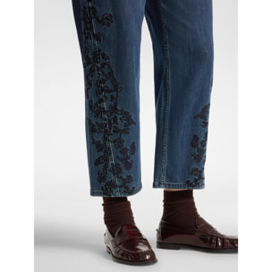 Elena Mirò - Jeans regular en denim con bordados florales - Azul