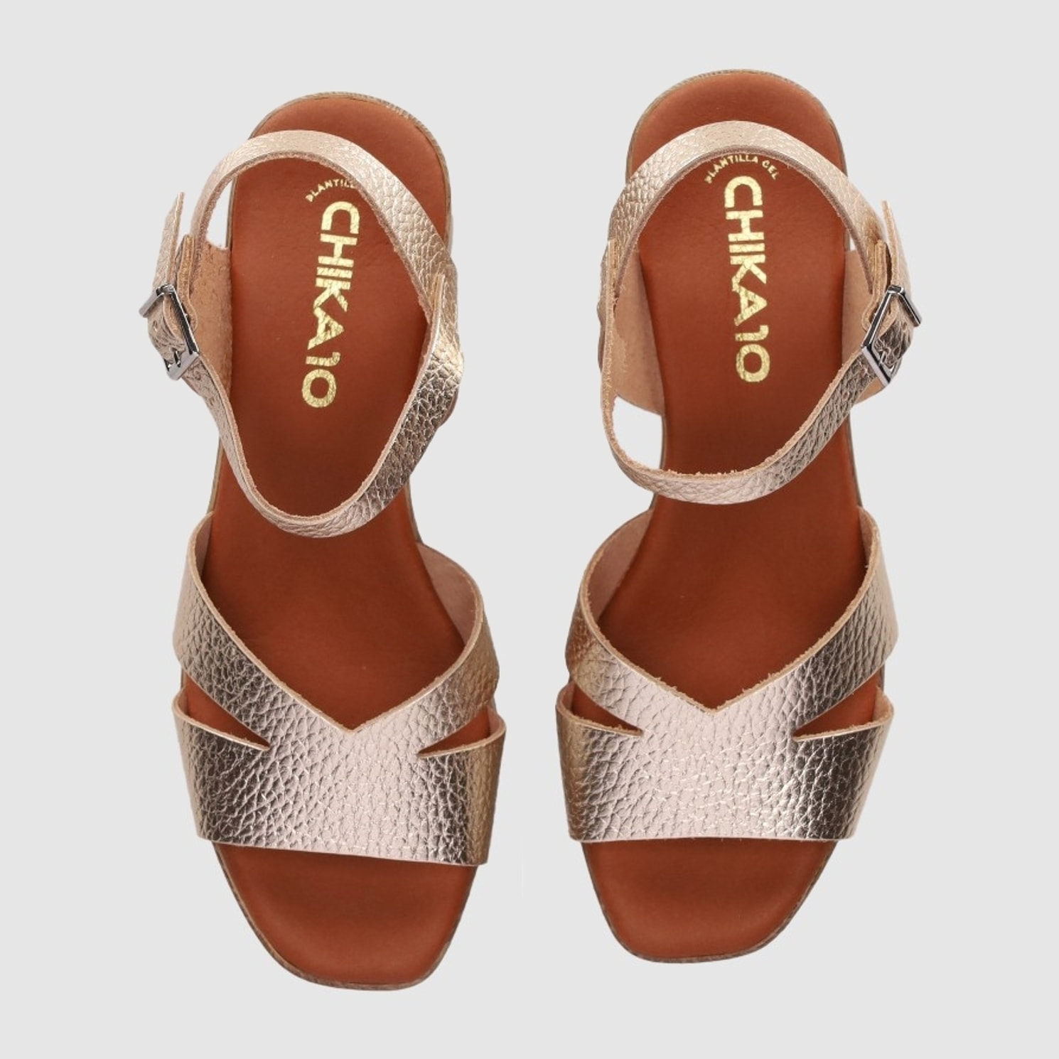 Sandalias de Piel - Platino - Tacón: 4 cm