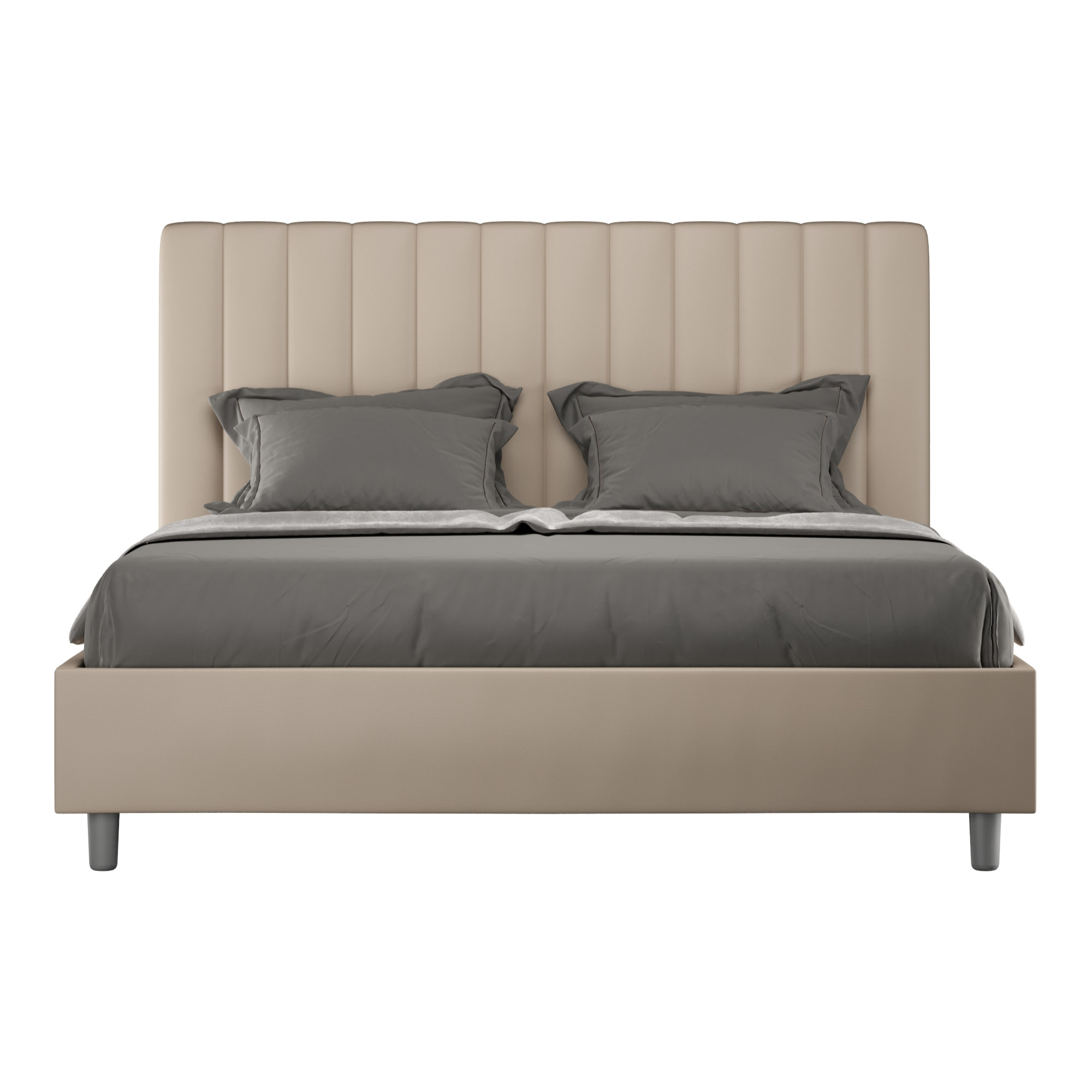 Cama con somier acolchada 160x210 cuero sintético gris paloma Agueda