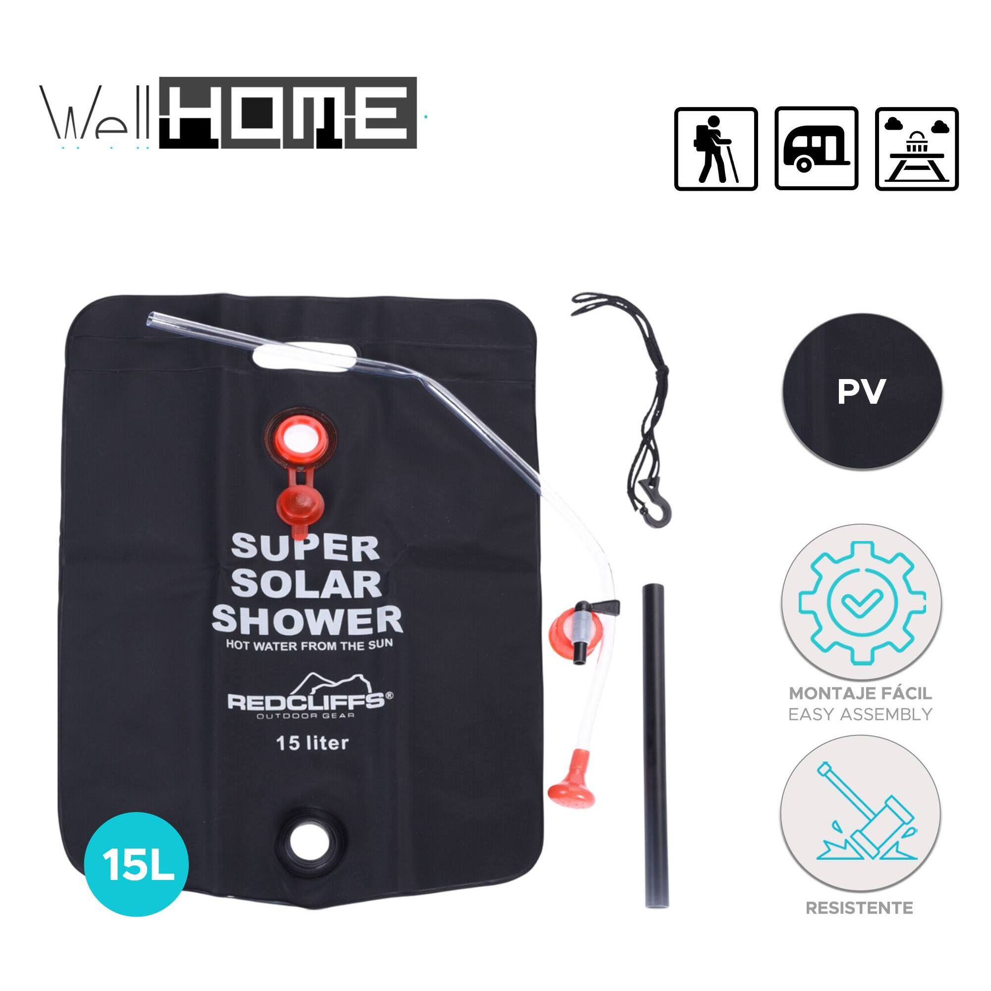 Well Home Bolsa de Ducha de Camping con Rociador de 15 Litros en color Negro