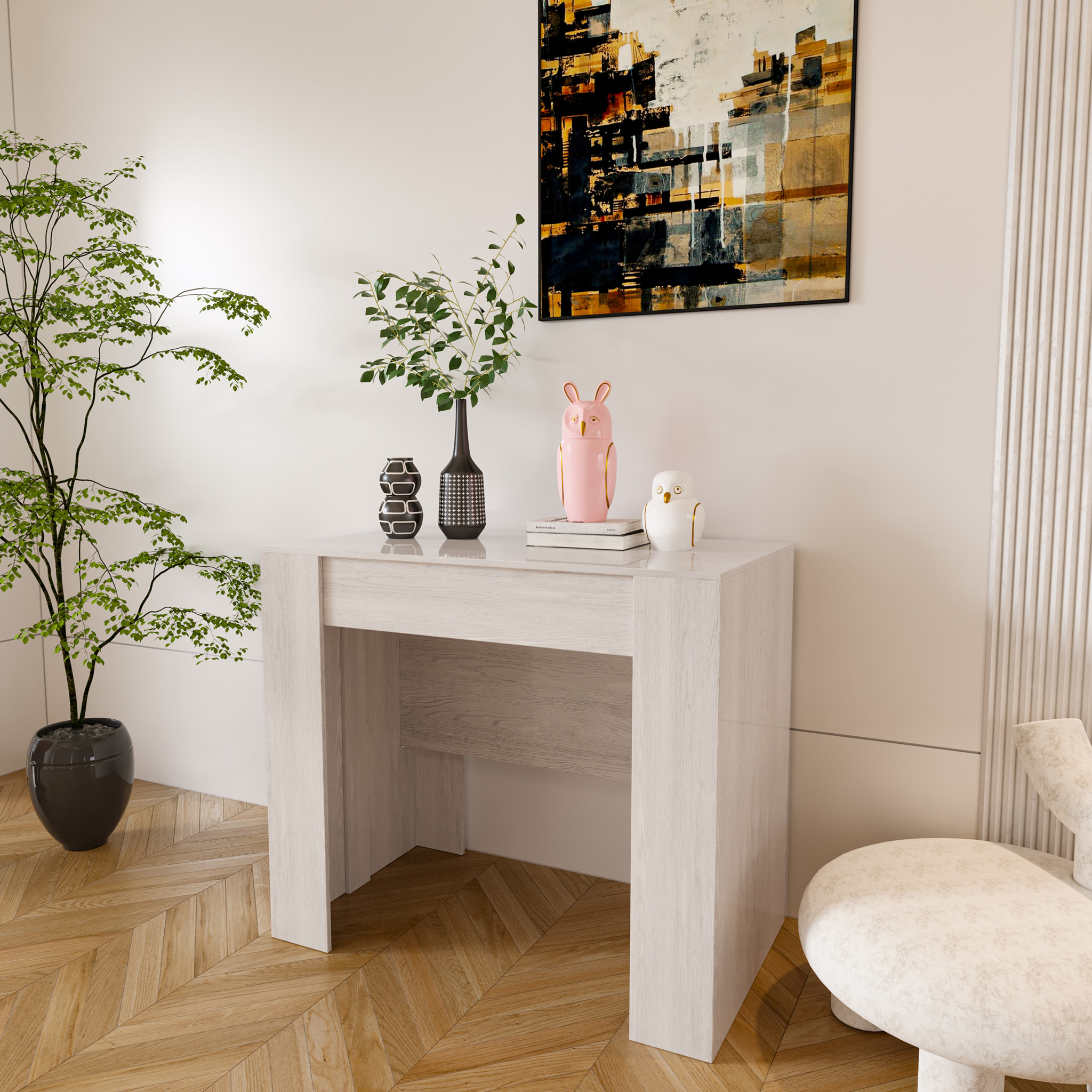 Tavolo Consolle Allungabile Oslo Plus Fino A 3 Metri Tavolo 14 Posti Salvaspazio Multiposizione Design Moderno Elegante 78x51x90 cm Bianco frassino