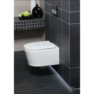 Pack WC sans bride SAT, fixations invisibles + Abattant softclose + Bâti support Geberit Extra-plat UP720 + Plaque Chrome