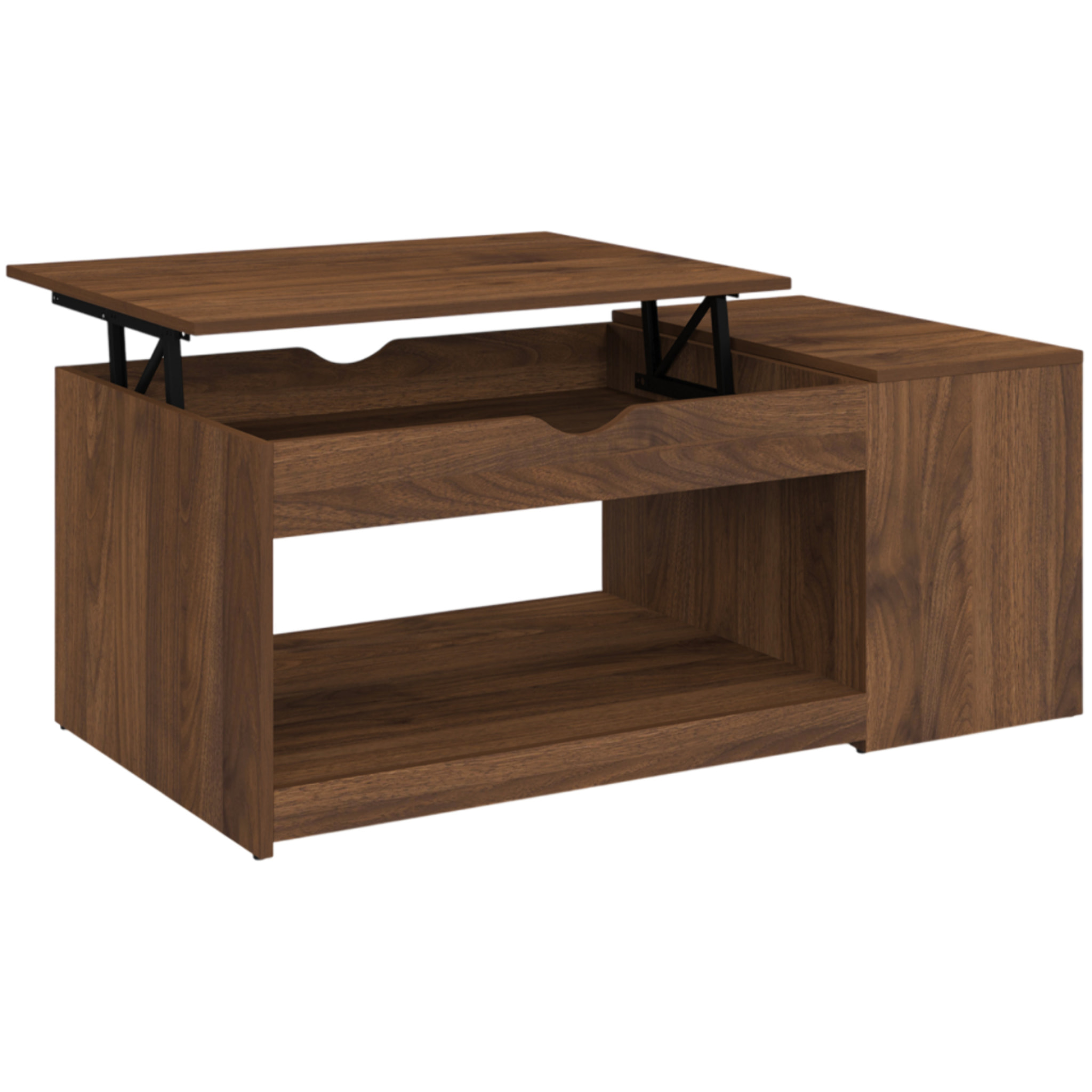 Table basse Elina relevable coffre latéral bois effet noyer