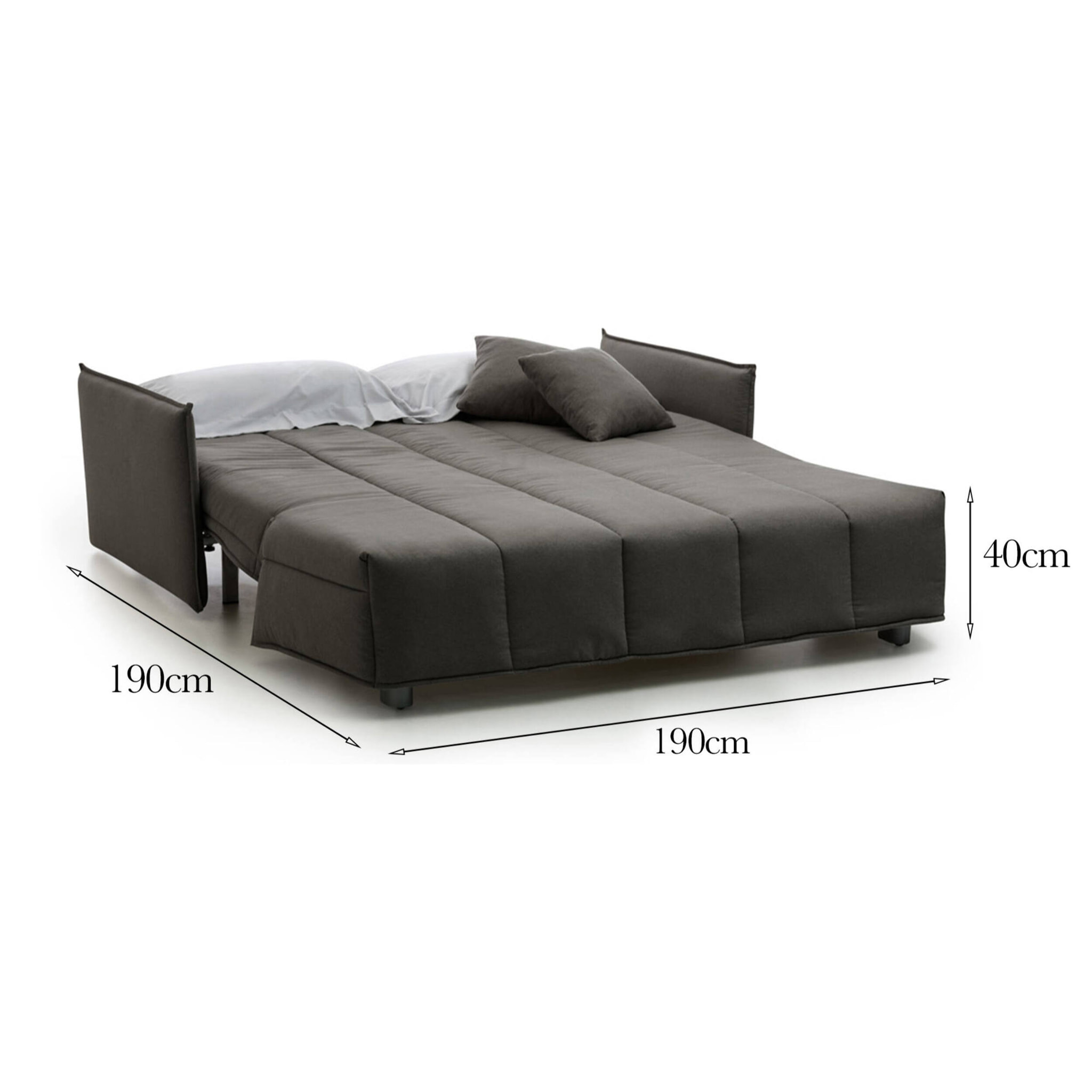 Divano Letto Allyson, Divano a 3 posti, 100% Made in Italy, Sofà Soggiorno con apertura a carrello, in tessuto imbottito, con Braccioli standard, Cm 190x90h85, Grigio