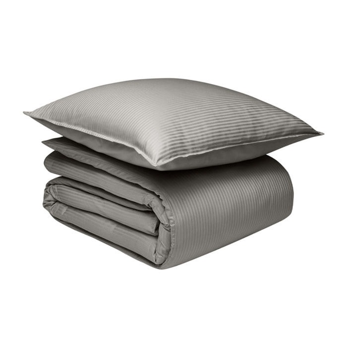 Parure de lit Housse de couette + Taie rectangle en satin de coton, GRAND HÔTEL, Gris Zinc
