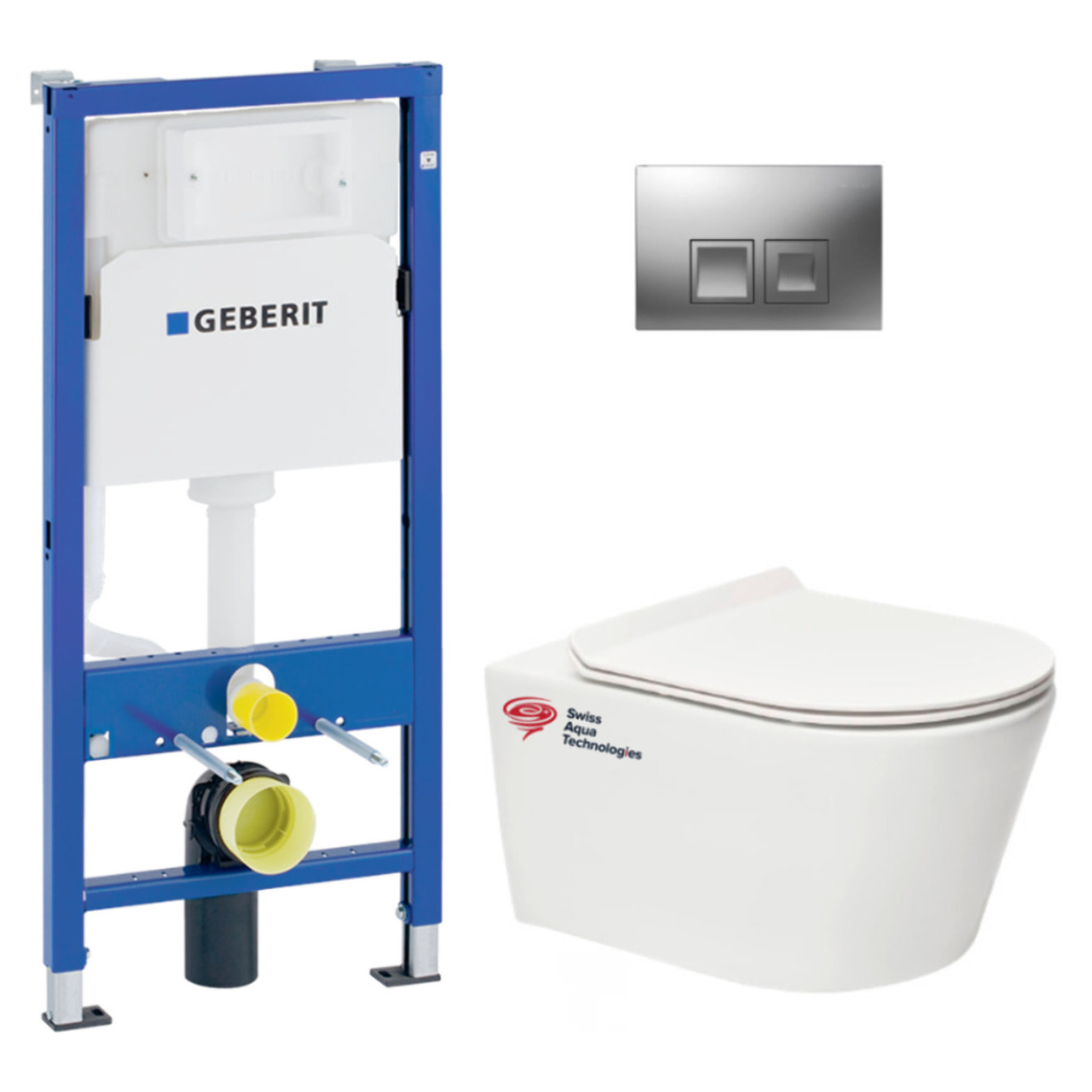 Pack WC Bati-support Geberit UP100 + WC sans bride Swiss Aqua Technologie + abattant ultra-fin