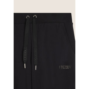 Pantaloni Sportivi con fondo a polsino in costina e strass