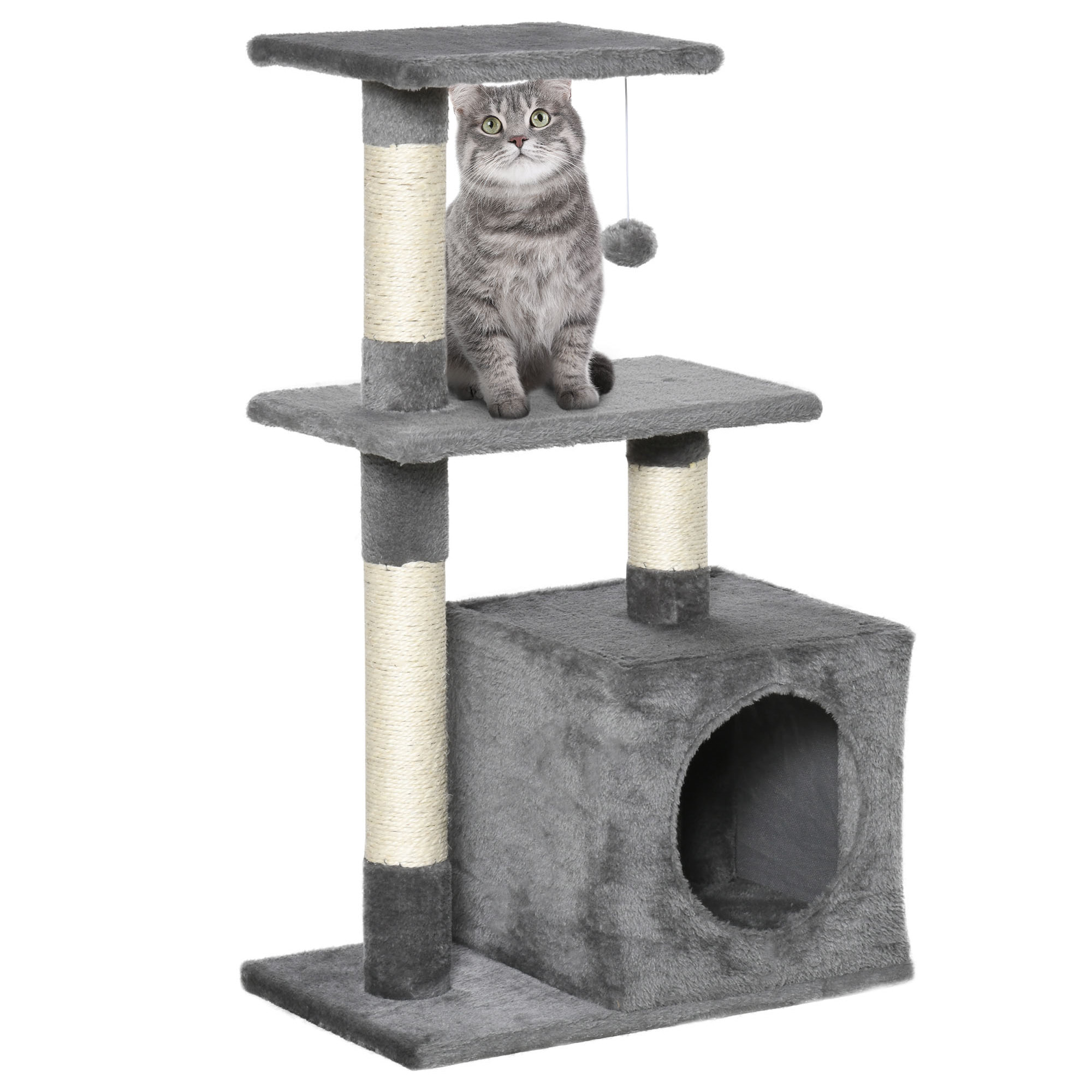 Árbol Rascador para Gatos de Felpa y Sisal 50x30x80cm Gris