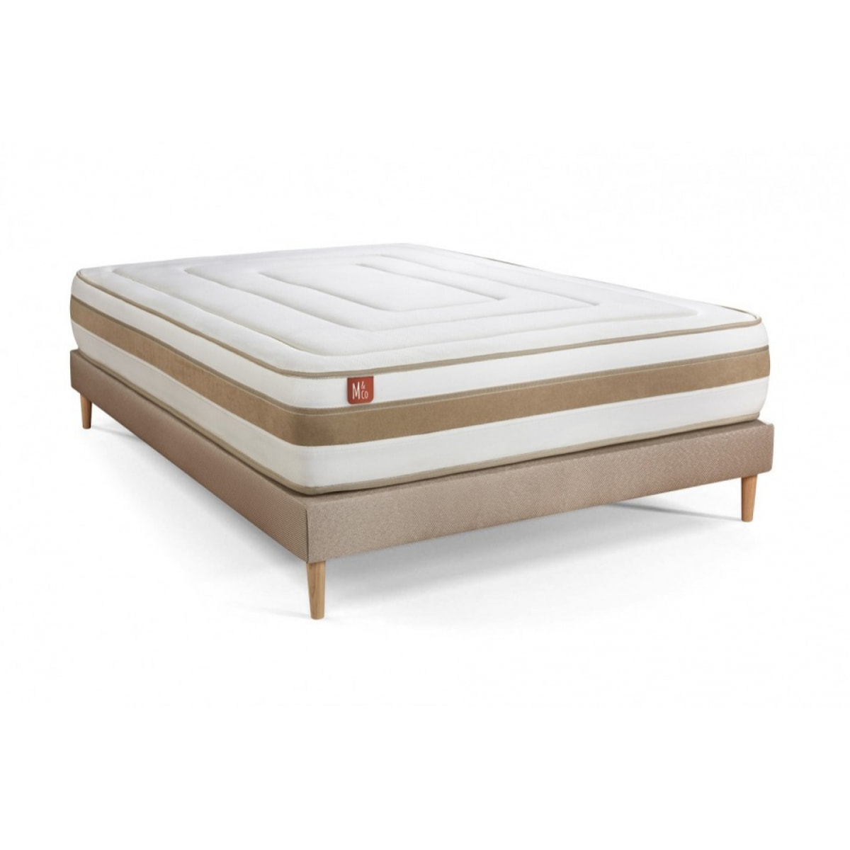 Pack matelas LE RAFFINÉ - Ressorts ensachés + Mémoire de forme BioVisco - Ep. 26 + sommier kit Beige